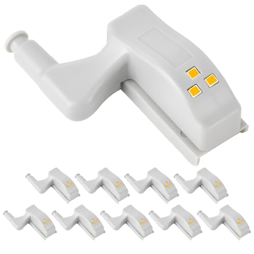 Lote de 10 luces con bisagras LED para puerta de armario con sensor automático, lámpara de armario inalámbrica, 12 V, luz de cocina, dormitorio, armario, LED para mueble