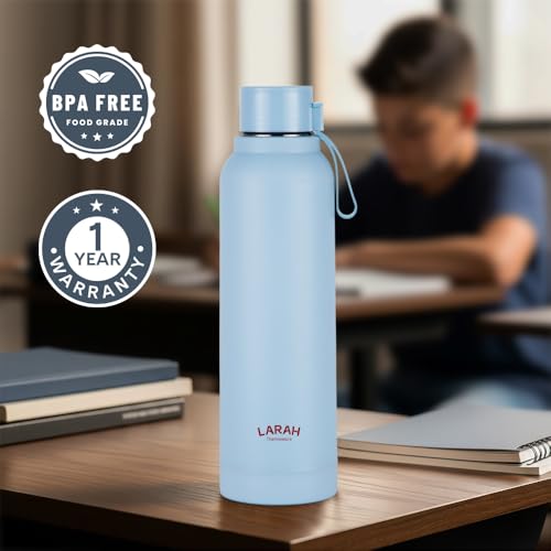 Image of Larah by Borosil 700 ml Orbit Sky Stainless Steel Water Bottle | Made in India Pu Insulated Thermoware | Leakproof, BPA Free| Bottle for Office, School, College & Gym, Daily Use | 1 Year Warranty