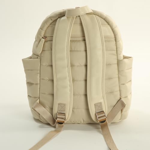 My Collection Puff Deri Kumaş Anne Bebek Bakım Sırt Çantası, Krem - Görsel 3