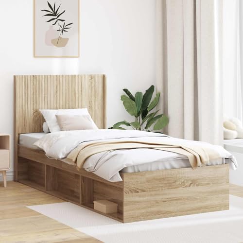 mzdioop Cabecero de madera de roble Sonoma, 105 x 7 x 100 cm, cabecero estable con diseño de listones verticales, fácil limpieza, independiente y montado en la pared