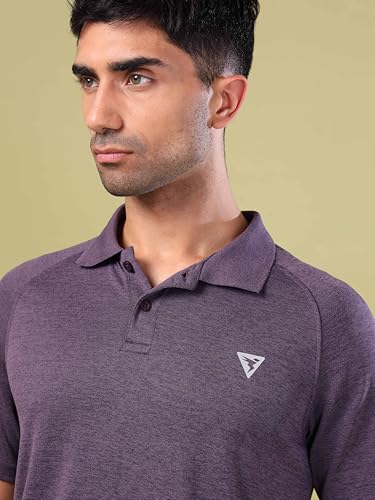 Image of TECHNOSPORT Men's 100% Polyester Slim Fit Self-Design Half Sleeve Polo T-Shirt with Double Cool, SPF50+ Properties for Gym, Workout 7 Regular Use