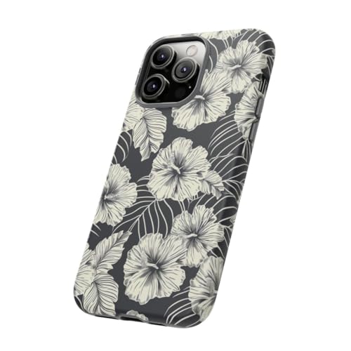 Coque rigide mate iPhone 14 Pro Max motif floral monochrome noir