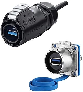 CNLINKO USB 3.0 Type A Industrial Circular Connector, Male Plug & Female Panel Mount Receptacles Socket, Plug with 20 inches Cable, Outdoor Waterproof IP67, Data + Power, Heavy Duty