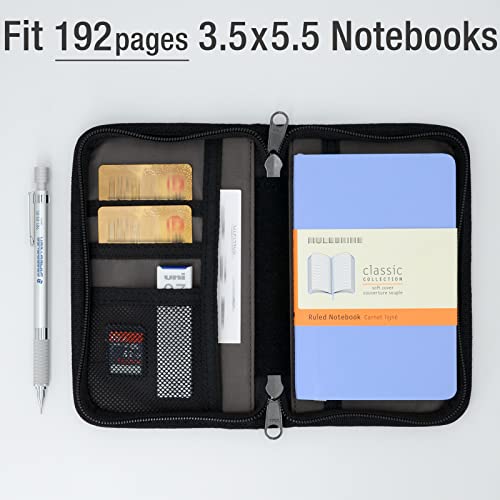 Krozur Field Notes Notebooks Cover 3.5 X.5.5 Pocket Notebook Cover With Pen Holder, Zipper Field Journal Planner Sketchbook Cover For 3.5 X 5.5 Moleskine Cahier, Water Resistant, Black #TOP2