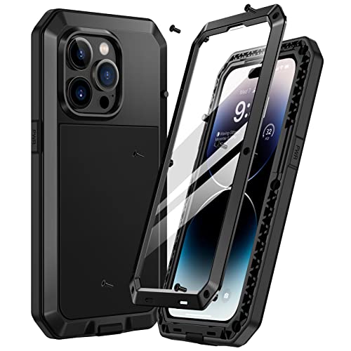 Coque iPhone 14 Pro incassable solide protection métal noir 360 full body