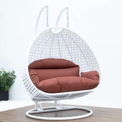 Image of Double Seater Hammock Swing Chair with Stand & Cushion | Heavy Duty Powder Coated Steel Frame | Outdoor Indoor Hanging Swing for Patio Balcony Garden Terrace Living Room (White-Maroon)