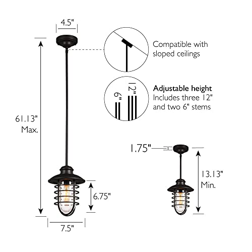 Image of Design House 588996-BRZ Stevenson Rustic Industrial 1-Light Indoor Dimmable Pendant with Clear Seedy Glass and Metal Wire Shade for Kitchen Island barBedroom, Bronze