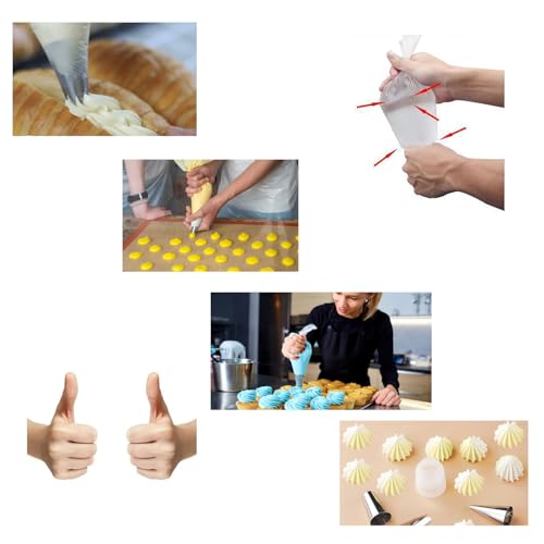 muahmuah 100 Stück Spritzbeutel einweg, 6 Spritztüllen, 2 Kuchen Kupplungen, 2 Silikon Kabelbinder, Piping Bag Set für Dekorieren von Kuchen, Keksen, Cupcakes