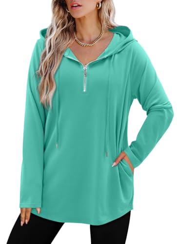 BETTE BOUTIK Womens Quarter Zip Tunic Hoodies Pullover Long Hooded Sweatshirts S-3XL