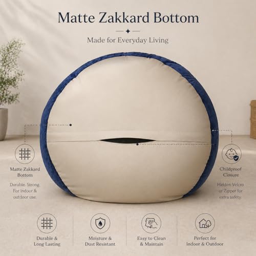 Image of Mollismoons Faux Fur Bean Bag Chair Cover for Adults & Kids | Luxury Lounger & Round Floor Sofa Seating | Modern Cozy Feel | No Beans Included (Navy Blue, Teardrop)