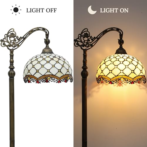 DWVO Tiffany Floor Lamp, Stained Glass Shade Gooseneck Reading Floor Lamp, Adjustable Corner Standing Light with Foot Switch for Bedroom Living Room Office (Bulb not Included)