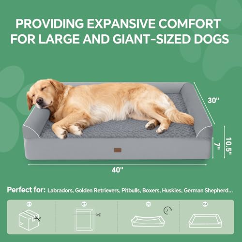 Image of HOMBYS 7 inch Thickness Orthopedic Dog Bed for Large Giant Dogs, Double-Layer Memory Foam Waterproof Washable XXL Dog Sofa Bed with Bolster Headrest, Ultra-Supportive for Joint & Arthritis Relief
