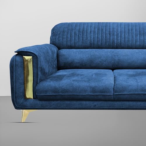 Image of Casaliving Gelio 3 Seater Sofa Set for Living Room (Blue Colour) Premium Fabric Sofa