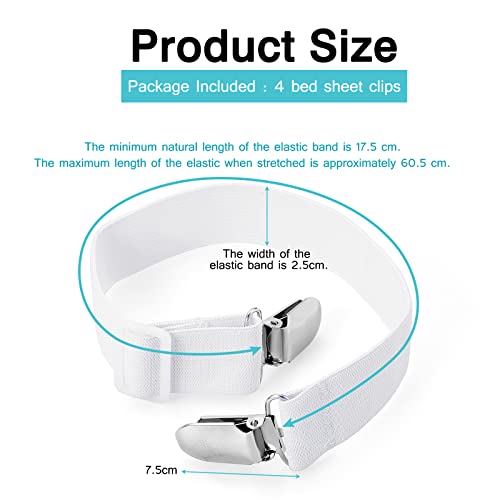 KEESIN 4-teilige dreieckige verstellbare Bettbefestigungen, Spannbettlaken-Clips mit elastischen Haltegurten und Entenschnabel-Metallclips (White, 4) - Image 3