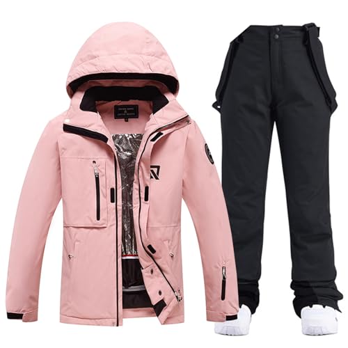 ALSOGO Damen Skianzug 2 Teilig Schneeanzug Wasserdicht Winddicht Winter Warme mit Abnehmbare Kapuzen zum Skifahren Snowboarden Schneejacke Schneehose