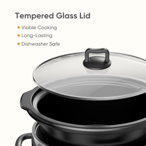 Image of NEWBULIG Slow Cooker 8 Quart, Large Slow Cooker, Ceramic Nonstick Coating, 3 Adjustable Temp Multi Cookers with Dishwasher Safe Stoneware Pot & Tempered Glass Lid, 35in Tangle Free Cord Wrap, Black