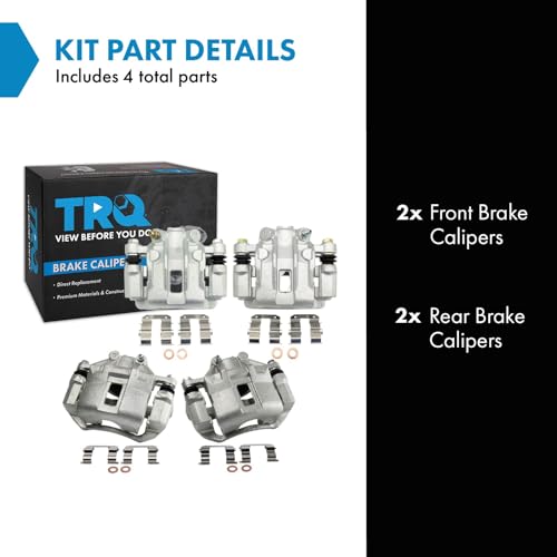 Image of TRQ Front and Rear Brake Caliper Set Zinc Coated Brackets Hardware Compatible with 2006-2007 Hyundai Accent 2006-2007 Kia Rio 2006-2007 Kia Rio5