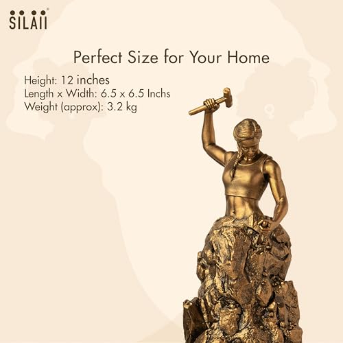 Image of SILAII Self-Made Woman Sculpture - Inspirational Woman Statue | 12 Inch Height | Antique Bronze | Women Empowerment Decorative Showpiece for Home & Office Desk