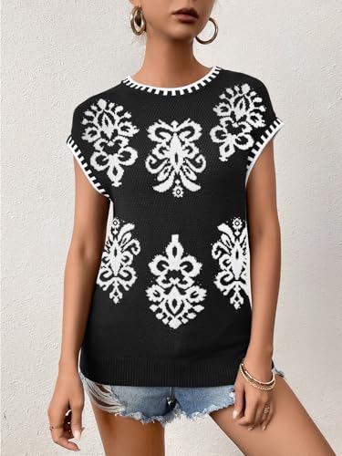 Image of Cap Sleeve Sweater Tops for Women 2026 Knit Summer Sleeveless Tank Vest | Slim Fit, Trendy Color Block, Soft, Skin-Friendly, Strechy, Lightweight, Breathable, Casual Daily Wear