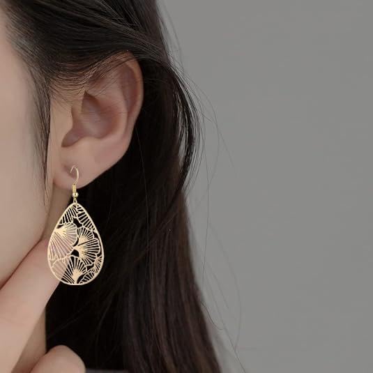 Ginko Leaf Earrings for Women Gold Leaf Earrings Fashionable Bohemian Ginkgo Leaf Dangle Earrings Jewelry - Image 5
