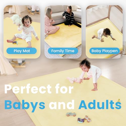 Image of 1.3 inch Thick Baby Play Mat for Floor, 28x72 Foam Tummy Time Mat, Padded Support Soft Plush Bedside Rugs for Infant Kids Toddler Crawling Kick Activity (Vanilla)