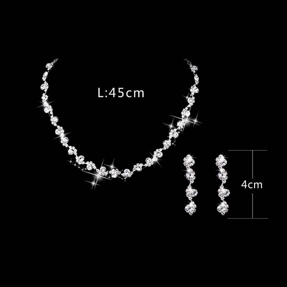 Wedity Wedding Crystal Necklace Earrings Set Bride Choker Necklaces Wedding Jewelry for Women and Girls (Silver) - Image 5