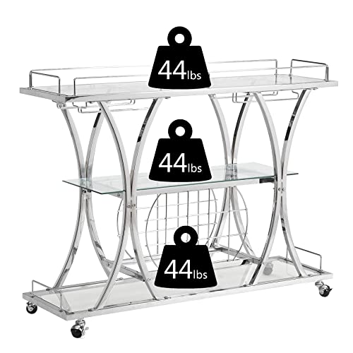 Mikibama Silver Serving Bar Cart,Modern Mini Bar Carts For The Home,Small Mobile Home Bar Cart With Wine Rack & Storage For Liquor,Drink,Coffee #TOP2