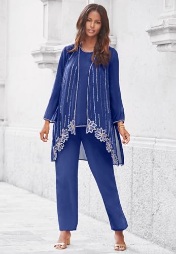 Roaman's Women's Plus Size Plus-Size Long Sleeve Floral Beaded Georgette Three-Piece Pant Set4