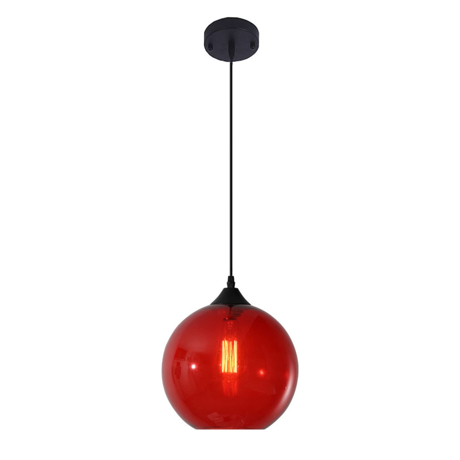 Prosta szklana kula wisząca lampa, Vintage Industrial Globe Sufitowe światło wiszące E27 Loft Bar do kuchni, jadalni, sypialni (czerwony)