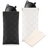 Sightor Sunglasses Case, 2 Pcs Soft Eyeglass Cases Checkered Sunglass Case Portable Squeeze Top Leather Glasses Pouch (Black, White)