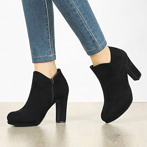 Allegra K Women's Round Toe Chunky Heeled Ankle Heel Boots2