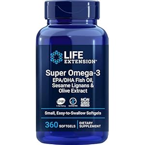 Life Extension Super Omega-3 360 Softgels, Easy to Swallow, EPA/DHA Omega3 Fish Oil, Sesame Lignans & Olive Extract