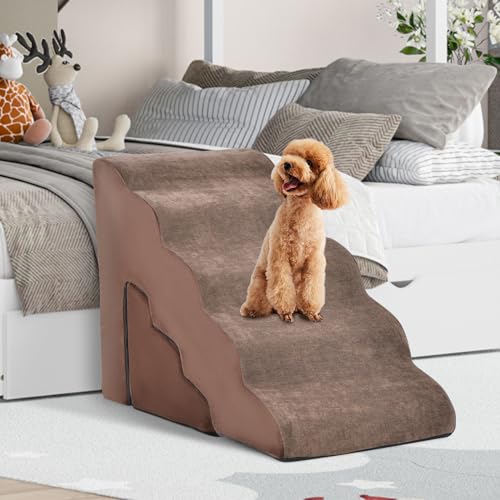 Giantex-Dog-Stairs-Set-5-Tiers-3-Tiers-Dog-Ramps-Combo-High-Density-Foam-Non-Slip-Bottom-Washable-Cover-22-High-Pet-Steps-for-Small-Puppy-Older-Cats-to-Get-on-Bed-Sofa-Couch-Brown - Cucciolini Doodles Giantex-Dog-Stairs-Set-5-Tiers-3-Tiers-Dog-Ramps-Combo-High-Density-Foam-Non-Slip-Bottom-Washable-Cover-22-High-Pet-Steps-for-Small-Puppy-Older-Cats-to-Get-on-Bed-Sofa-Couch-Brown