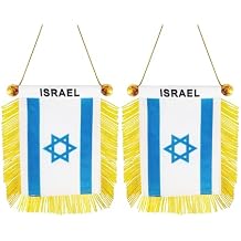 Israel Flag Israeli Hanging Flag Israel Small Mini Window Flags Rearview Mirror Decoration With Suction Cup Golden Fringy2 Pack