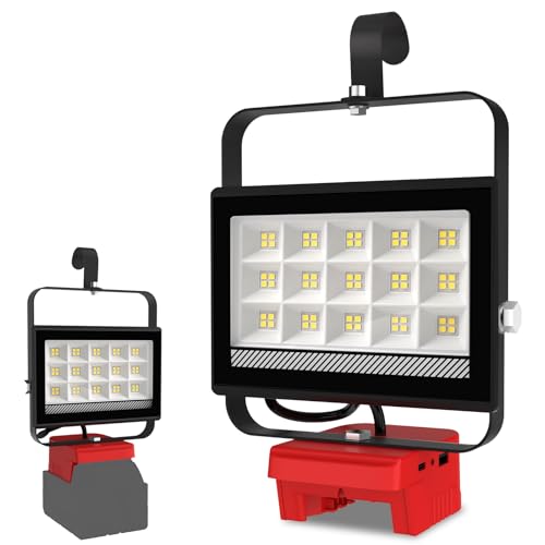T-SUN 60W Foco de Trabajo LED para Mil-wau-kee Batería, 4500LM Foco LED Recargable, 2 Modos Luces de Trabajo Portátiles, Lámpara Recargable para Camping, Pesca, Emergencia (Sin Batería)