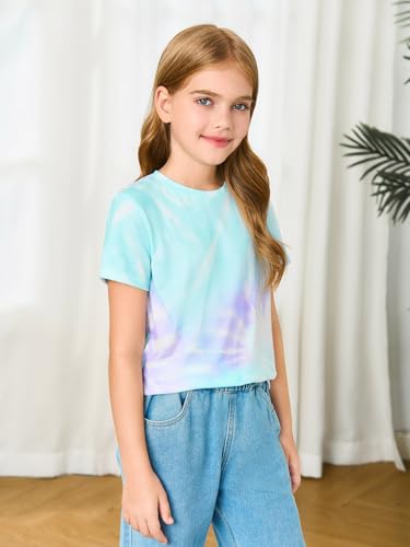 Haloumoning Girls Tie Dye Short Sleeve Shirt Kids Summer Fashion Crewneck Tops Casual Tees 5-14 Years4