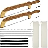 2 Stück Brotmesser Wellenschliff 42,5x27,5x7cm Brotschneider Holz mit Abnehmbare Klingen Brotschneidemesser Außen Abgewinkelte Gezahnte Schneide für Bagels Baguettes Selbstgebackenes Brot