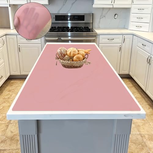 Image of 47.3''x23.6''(120cmx60cm) Extra Large Silicone Mat for Kitchen Counter, 1.5MM Thick Non-Slip Heat Resistant Countertop Protector, Waterproof Durable Kitchen Mat for Countertops, Translucent Red