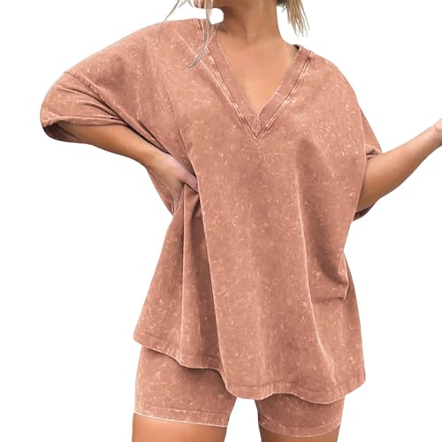 Conjunto de 2 peças para viagem de verão com gola V grande, conjunto de shorts de motociclista, roup