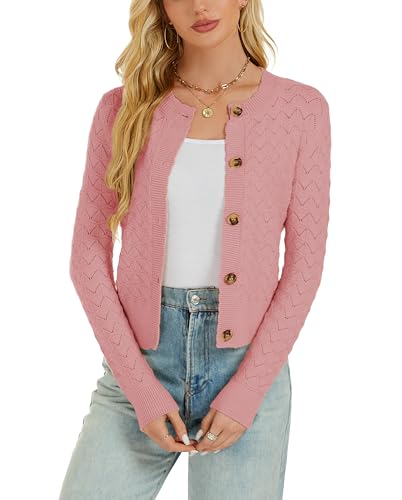 Image of Women's Long Sleeve Cropped Knitted Sweater Cardigan Button Down Open Front Knitted Shrug Sweaters