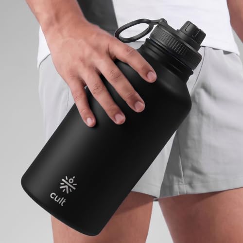 Image of CULT Stainless Steel Water Bottle 2 Litre with Sports Cap | Leakproof Gym Flask for Office, Travel & Workout | Durable Large Capacity Metal Hydration Jug (Black)