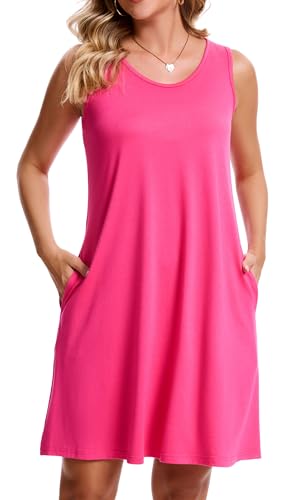CHICGAL Womens Summer Dresses Casual Sleeveless Loose T Shirt V Neck Sundress Swing Beach Cover Up with Pockets2