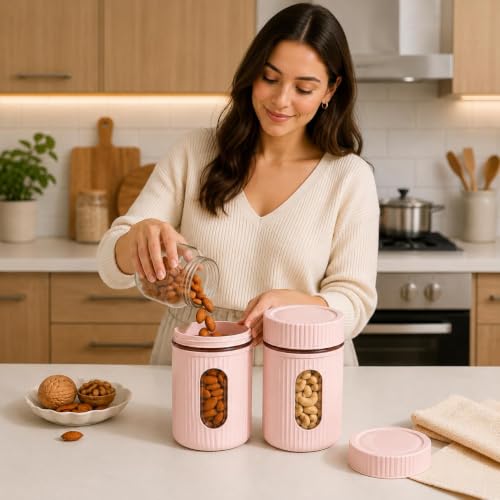 Image of Oval Window Plastic Storage Container | Airtight Kitchen Storage Containers | Containers for Kitchen Storage with Window for Snacks, Dry Fruits, Tea & Coffee (Multicolor) (800 ML - 2 piece)