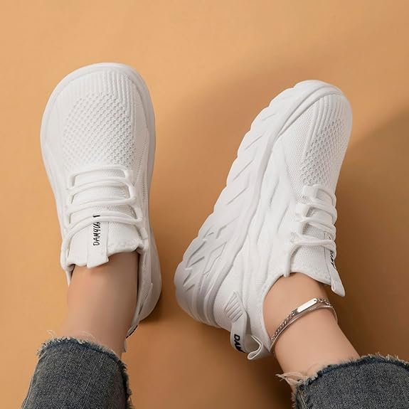 Image of Womens Tennis Shoes Sneakers Walking Running Gym Athletic Slip On Shoes Casual Workout Shoes for Women Lightweight Comfortable Breathable White US Size 8