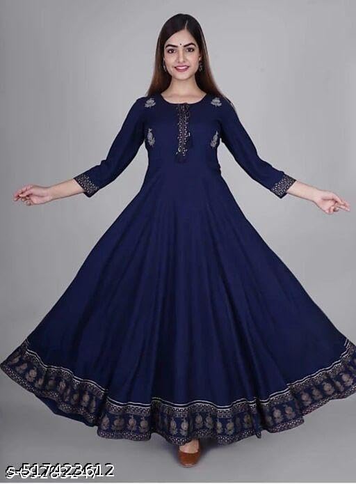 Image of Women's Printed Rayon Anarkali Kurti with 3 /4 Sleeves - Perfect for Festive, Party