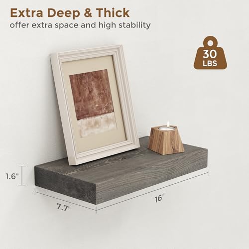 Image of Marsmiles Floating Shelves for Wall - Small Grey Wood Floating Shelves Set of 2-16 Inch Wide x 7.7 Inch Deep x 1.6 Inch Thick Rustic Grey Wooden Shelves for Room Wall