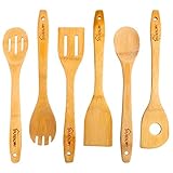 Bamboo Utensils Set for Cooking Kitchen Utensil Set Uncoated and Safe Spatula Kitchen Cooking Tools for Nonstick Cookware and Wok (Set of 6)