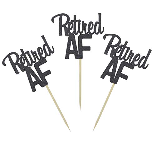 Morndew 24 Pcs Black Glitter Retired Af Cupcake Toppers For Happy Retirement Party Sign-Going Away Party Farewell Party Office Work Party Decoration Supplies #TOP2