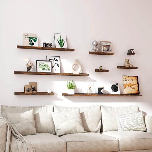 Image of Brown Floating Shelves for Wall Decor, 24 in Shelf with Lip Set of 2