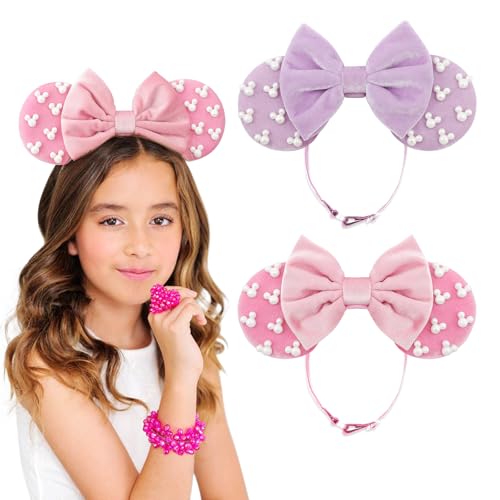 Image of DRESHOW Minnie Ears Headbands Mouse Ears Velvet Bow Headbands Elastic Adjustable Headband Party Decoration Cosplay Costume for Women